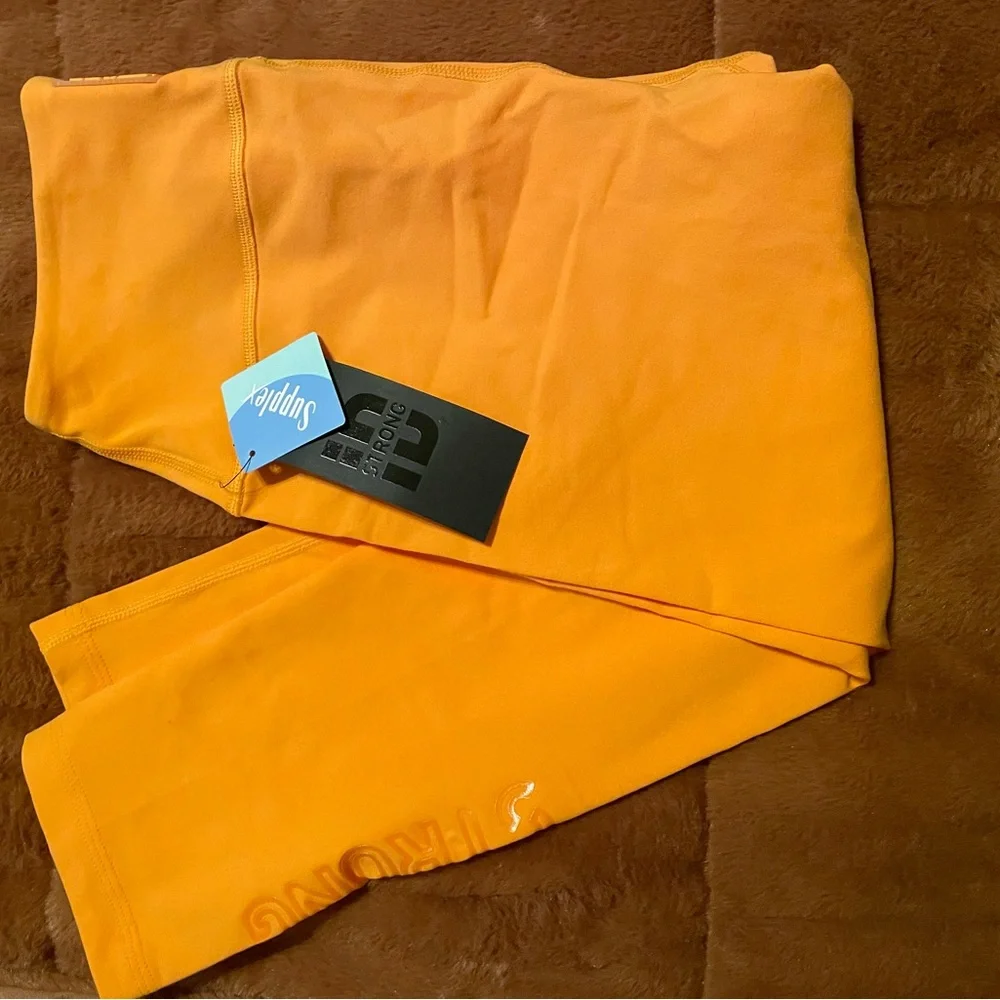 Women's Orange High-Waisted Leggings Bring Your Power High Waisted Crop Leggings - Picture 4 of 5